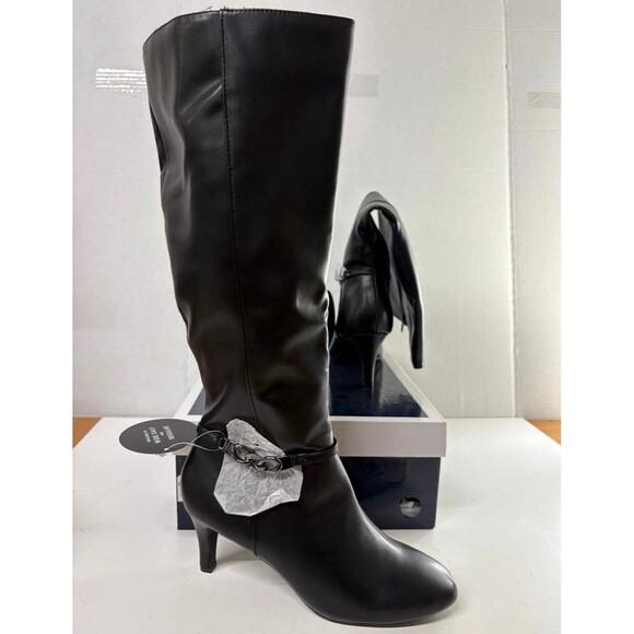 KAREN SCOTT Womens Black Goring Comfort Hanna Round Toe Stiletto Zip Boots 8M WC - Picture 1 of 8